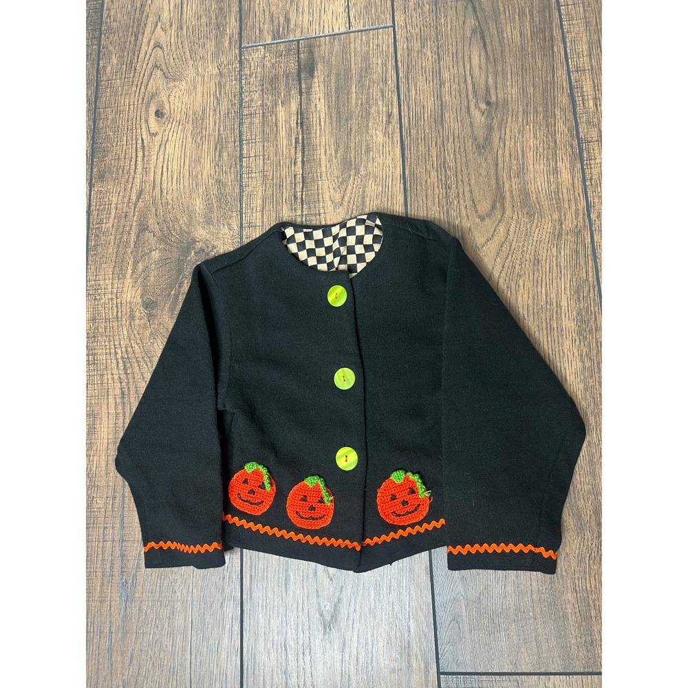 Cottontail Originals Vintage Kids Halloween Pumpkin Cardigan Black Size 5 USA